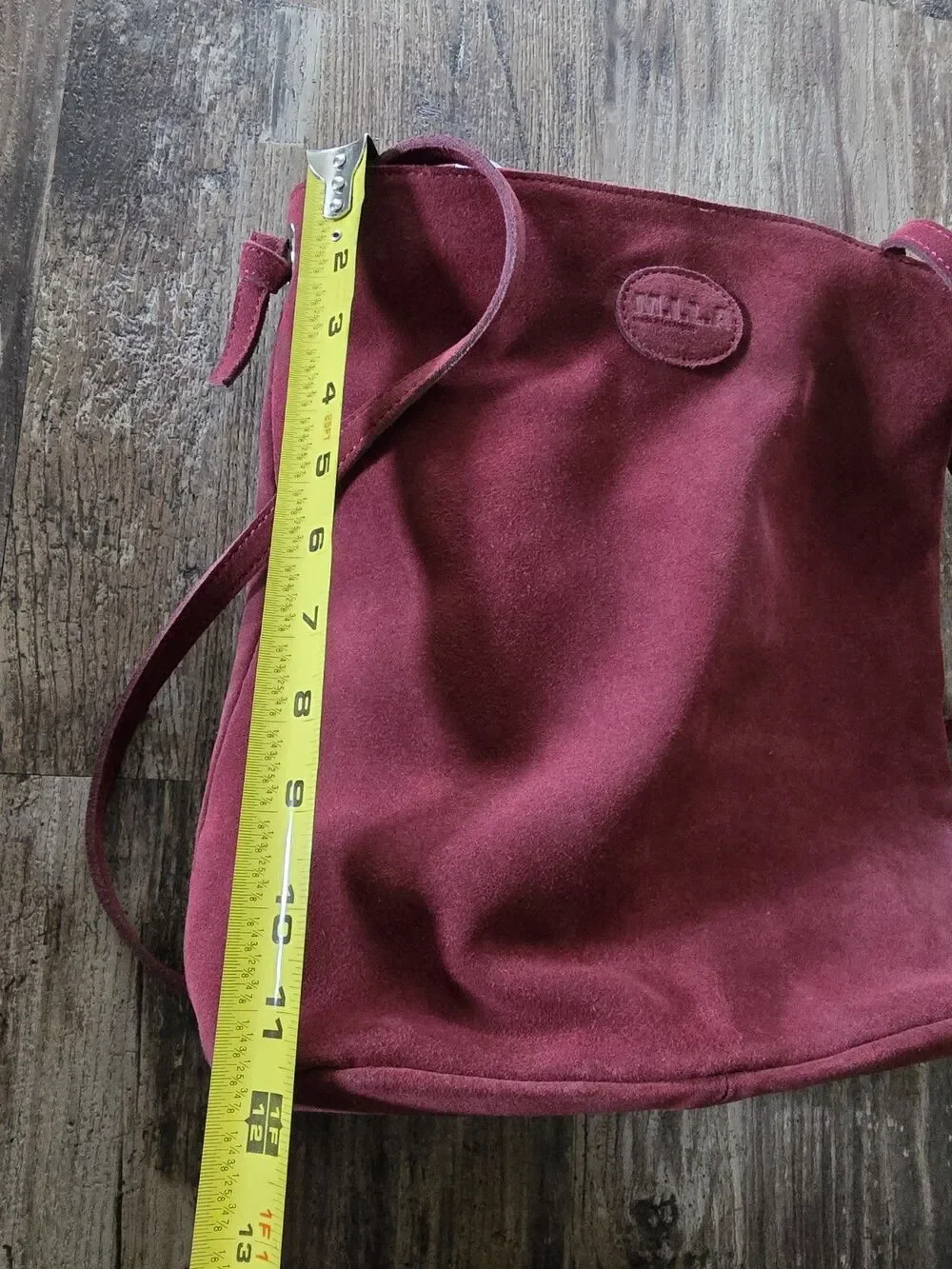 M.I.L.A. Made in Los Angeles Burgundy Suede Leather Bucket Shoulder Bag -...